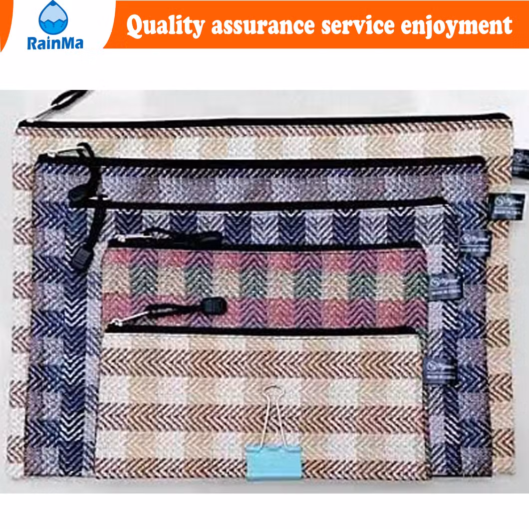 B4 A4 B5 A5 A6 Office School Leather Waterproof Zip Bag with Colorful Flowers Style