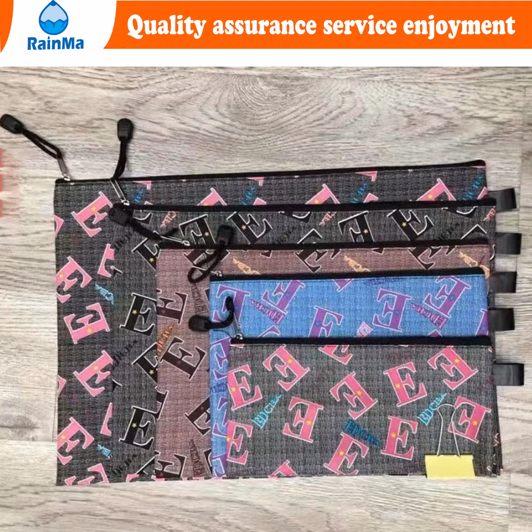 B4 A4 B5 A5 A6 Office School Leather Waterproof Zip Bag with Colorful Flowers Style