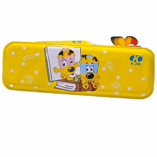Cheap Back to School Kids Stationery Storage Yellow Metal Pencil Box/Tin Pencil Case for Children