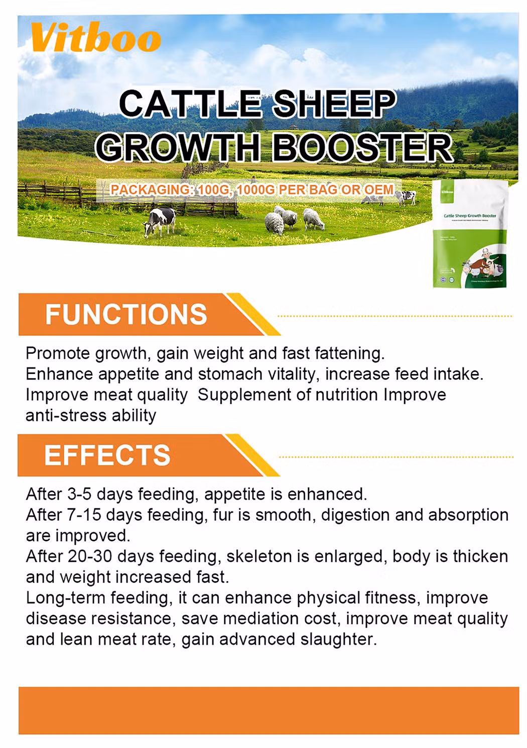 Safe Growth Promoting Feed Additive for Ruminants Cattle Sheep Cow Goat