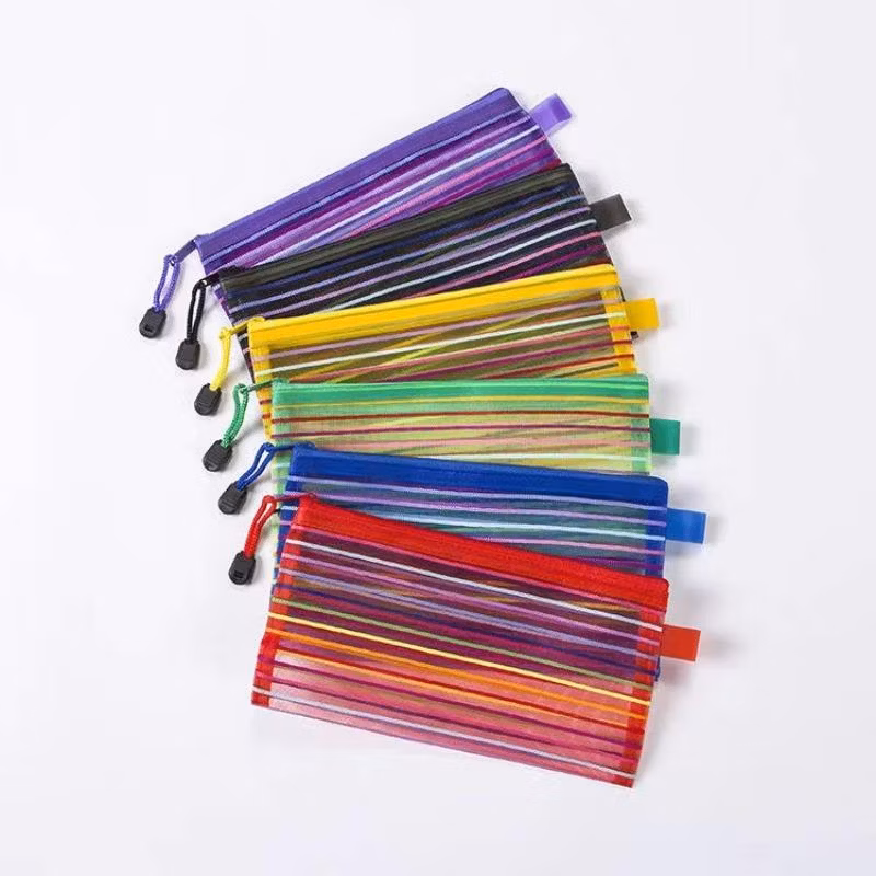 School Stationery Storage Colorful Mesh Zipper Bag Transparent Pencil Case Storage Bag Document Bag Student Pencil Case
