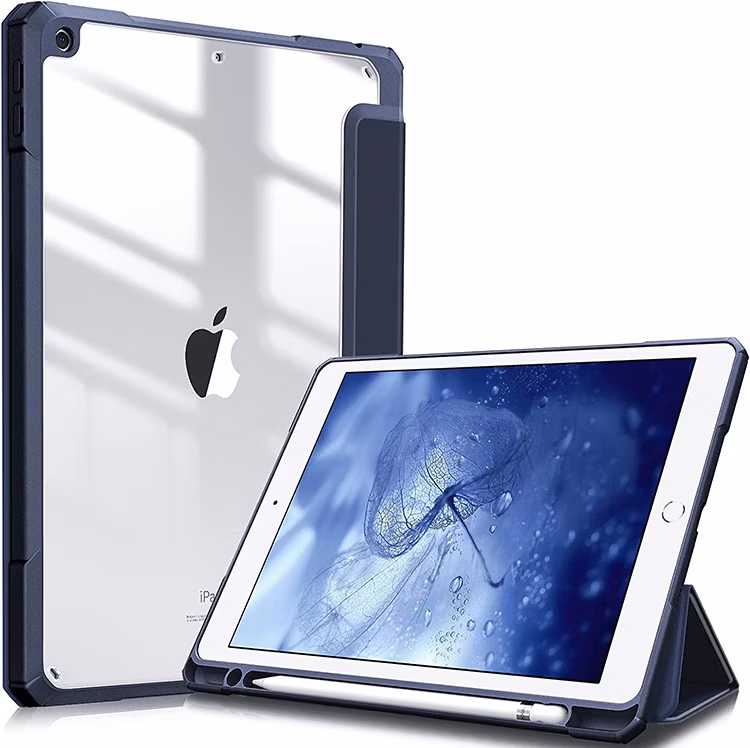 Shockproof Clear Back Shell Built-in Pencil Holder Tablet Case for iPad 9th/8th/7th Generation 2021/2020/2018 10.2 Inch