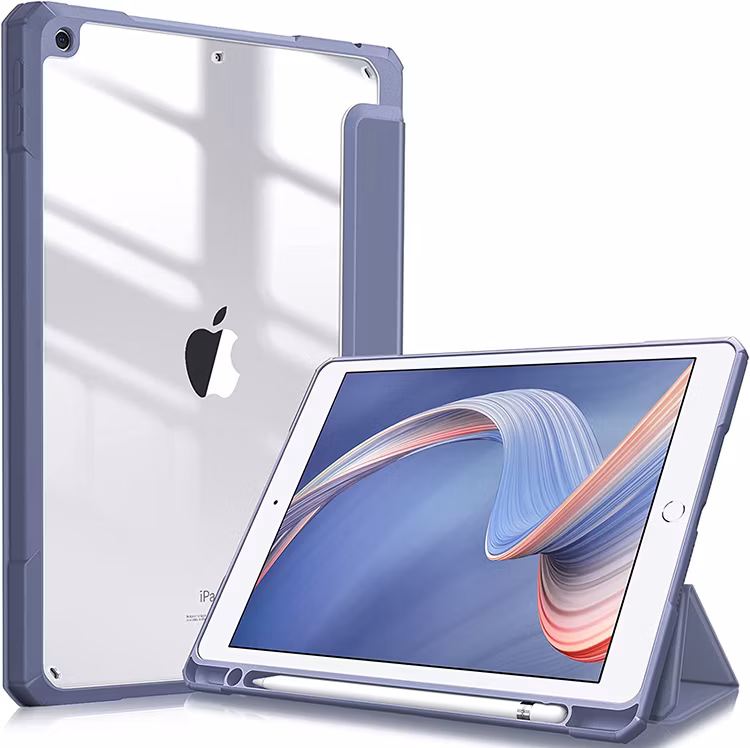 Shockproof Clear Back Shell Built-in Pencil Holder Tablet Case for iPad 9th/8th/7th Generation 2021/2020/2018 10.2 Inch