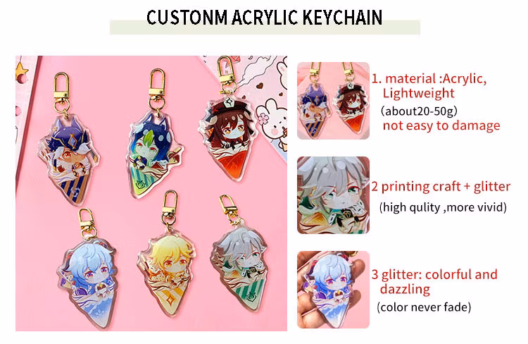 Customa Acrylic Keychain Custom Printed Special Clear Holographic Acrylic Designer Keychain Charm Cartoon