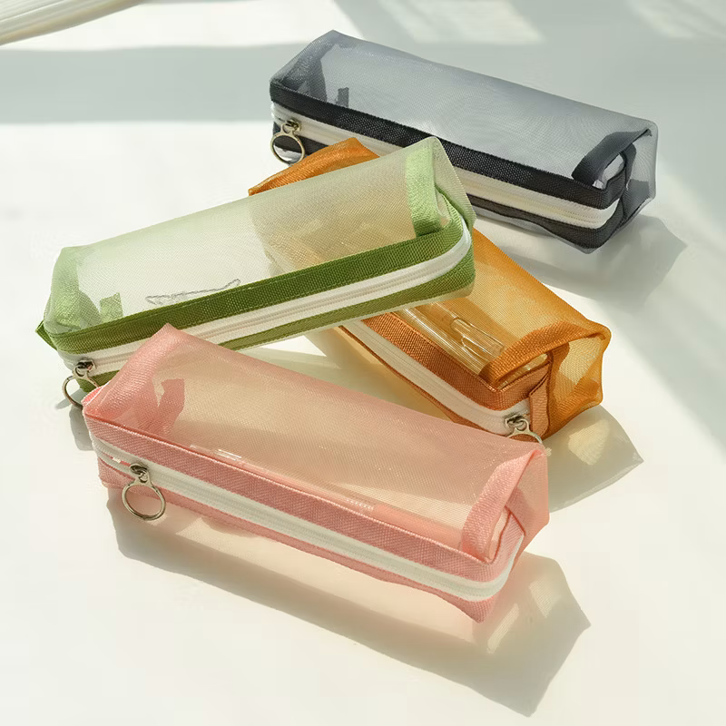 Custom Logo Mesh Bag Pencil Storage Bag Student Exam Special Pencil Case Transparent Mesh Pencil Bag