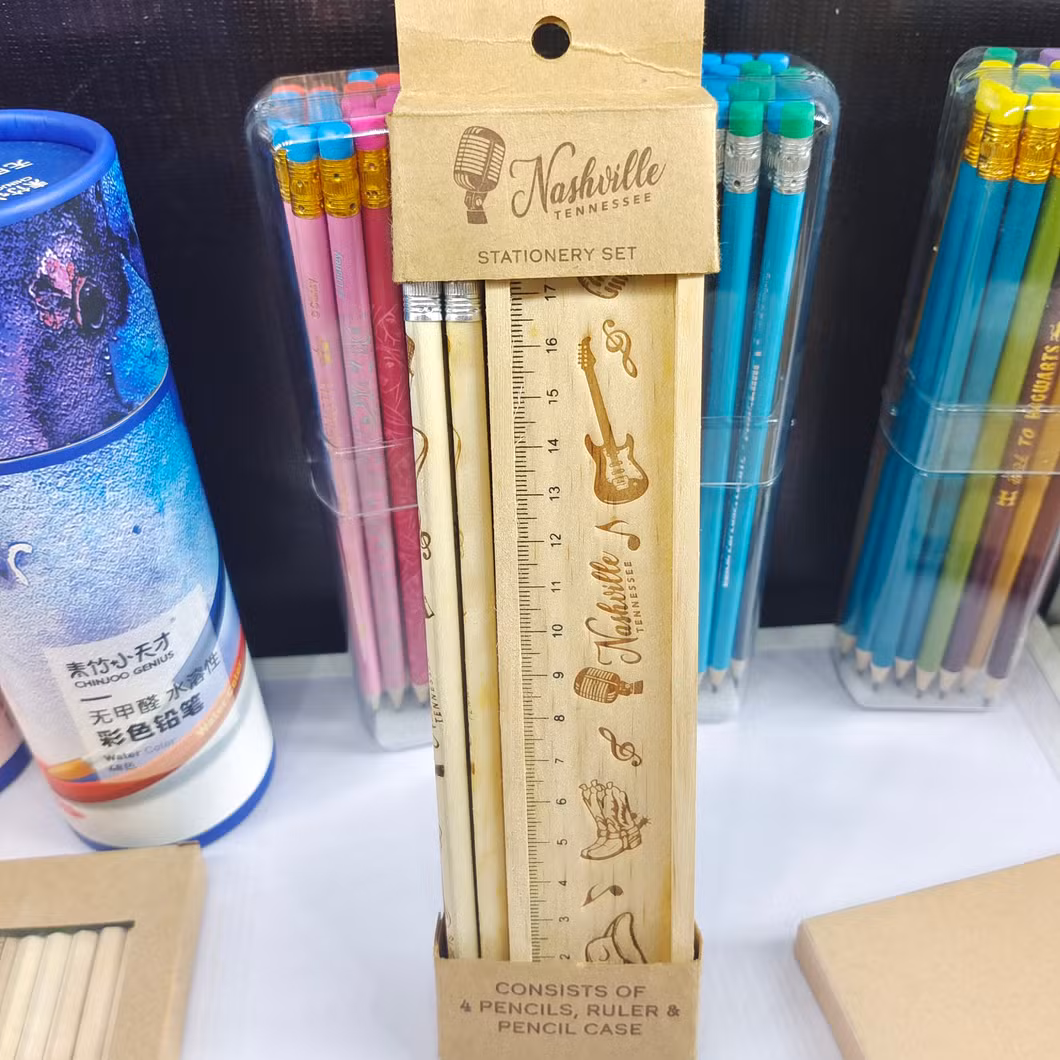 Eco-Friendly 3PCS Stationery Set with Ruler Pencil Case Wood Pencil
