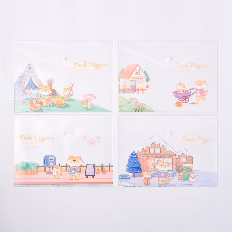 New Snap Button Translucent File Bag Kawaii Cute Storage File Bag Custom PVC Folder Pencil Case Bag