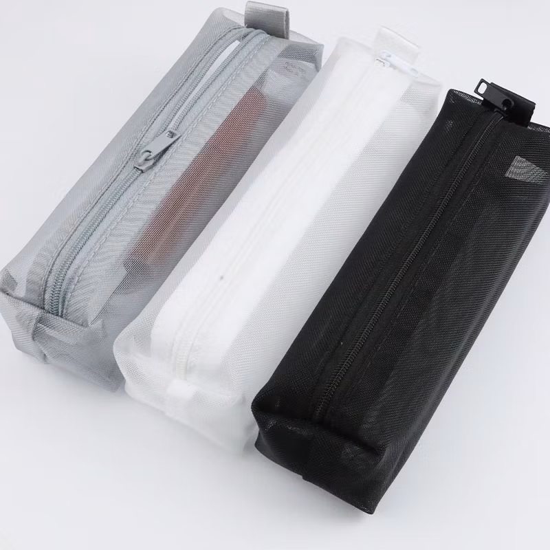 Large Capacity Black Mesh Zipper Multi Functional Pencil Pen Pouch Bag
