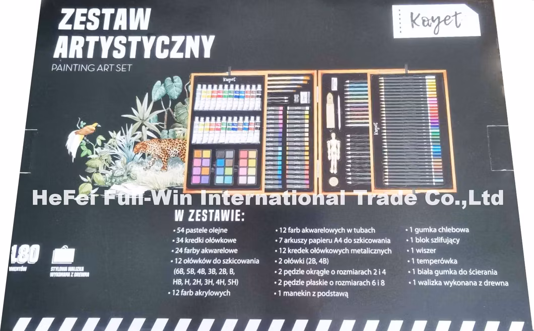 180 PCS Wooden Box Art Set Supreme Quality Adult Art Drawing Set with Mannequin Acrylic Paint, Sketching Pencils, Multicolor Pencils for Artist