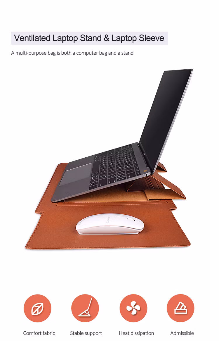 13 14 15 Inch PU Leather Computer Holder Laptop Sleeve Case with Stand Function for MacBook