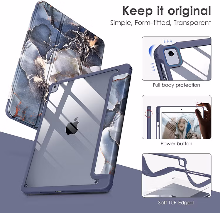 Shockproof with Pen Slot Transparent PC Back Shell Color Drawing Leather Tablet Case for iPad 6th/5h Generation iPad Air 2/PRO 9.7 Inch