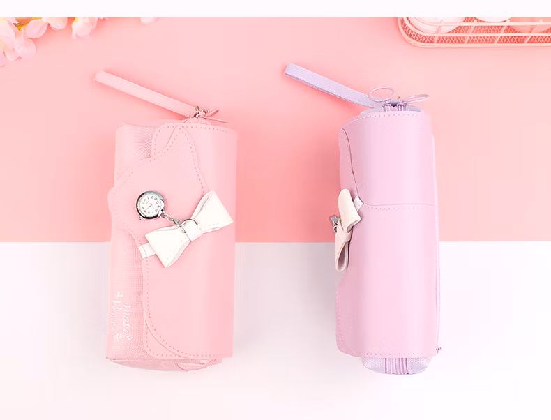 Waterproof Kids Pencil Bag Large Capacity Cute Girls Purple Leather Pencil Cases