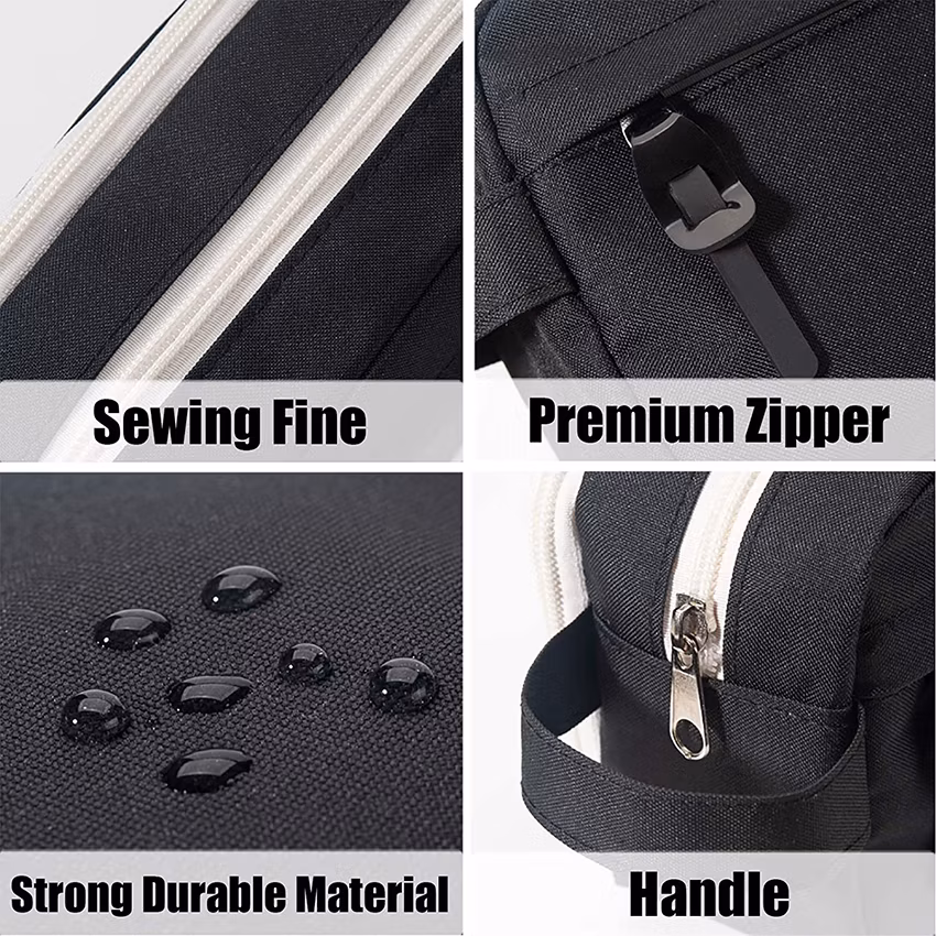 High Capacity Pen Case Black, Durable Pencil Bag Stationery Pouch Zipper, Portable Journaling Supplies with Easy Grip Handle & Loop, Asthetic Supply for Adults