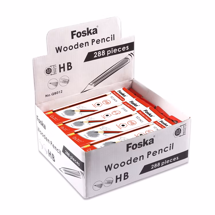 Foska 31 Years Factory School Stationery Blue & Red Glossy Surface Wood-Case Designs Pre-Sharpened Pencils with Eraser Top