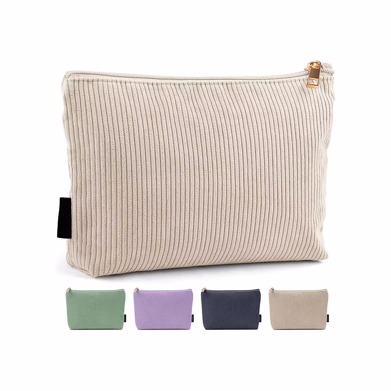 Wholesale Travel Toiletry Organizer Corduroy Zipper Makeup Cosmetic Bag