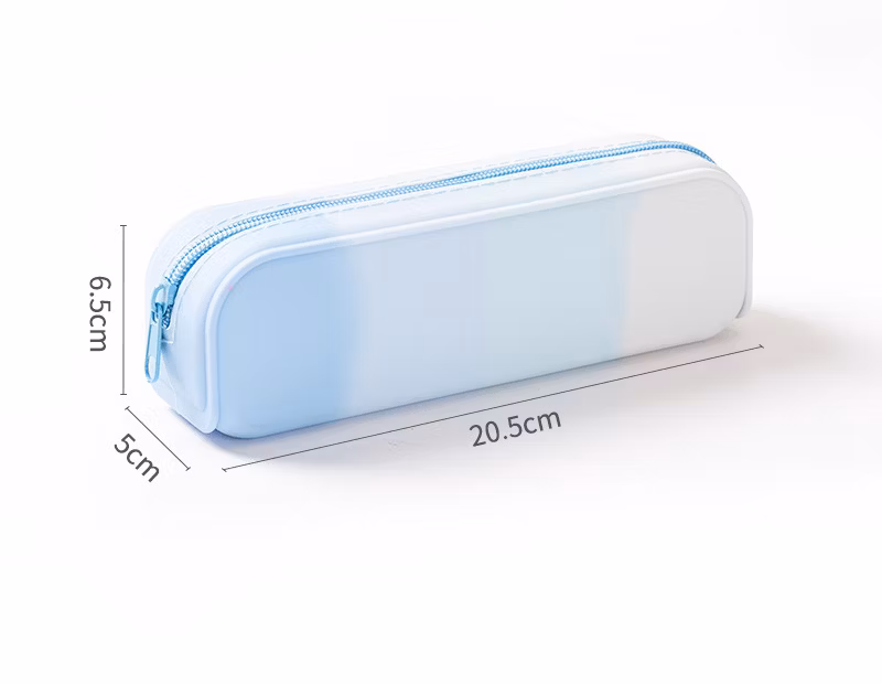 Creative Student Gradient Color Rectangular Silicone Pencil Bags, Large Capacity Office Study Stationery