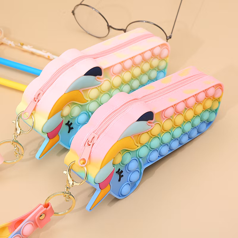Wholesale DIY Unicorn Silicone Pen Bag Children Cute Stationery Features Pencil Cases