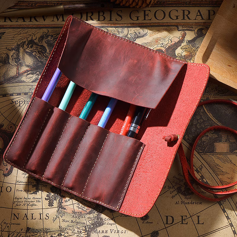 Ea139 Multifunction Leather Pen Case Pouch with Luxury Cute Customize Black Fashion Custom Pencil Cases