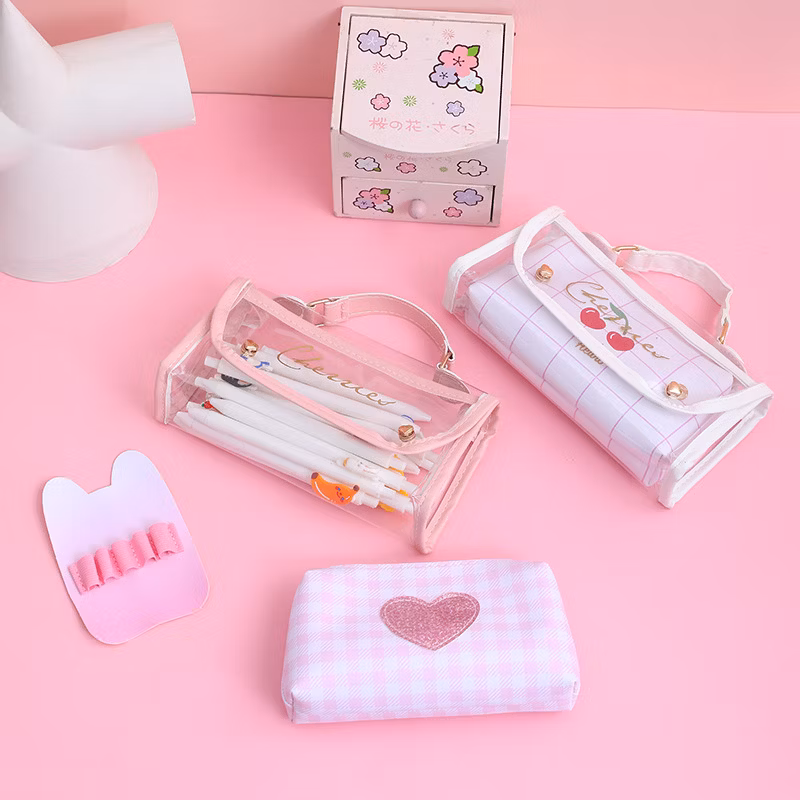 Hot Sell PU Zipper Kawaii Rectangular Pencil Bag Pencil Case for School & Office