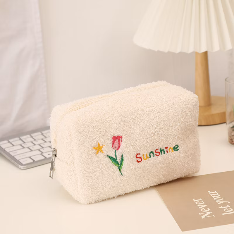 Factory Price Flannel Zipper Kawaii Rectangular Pencil Bag Pencil Case for Promotion Gift