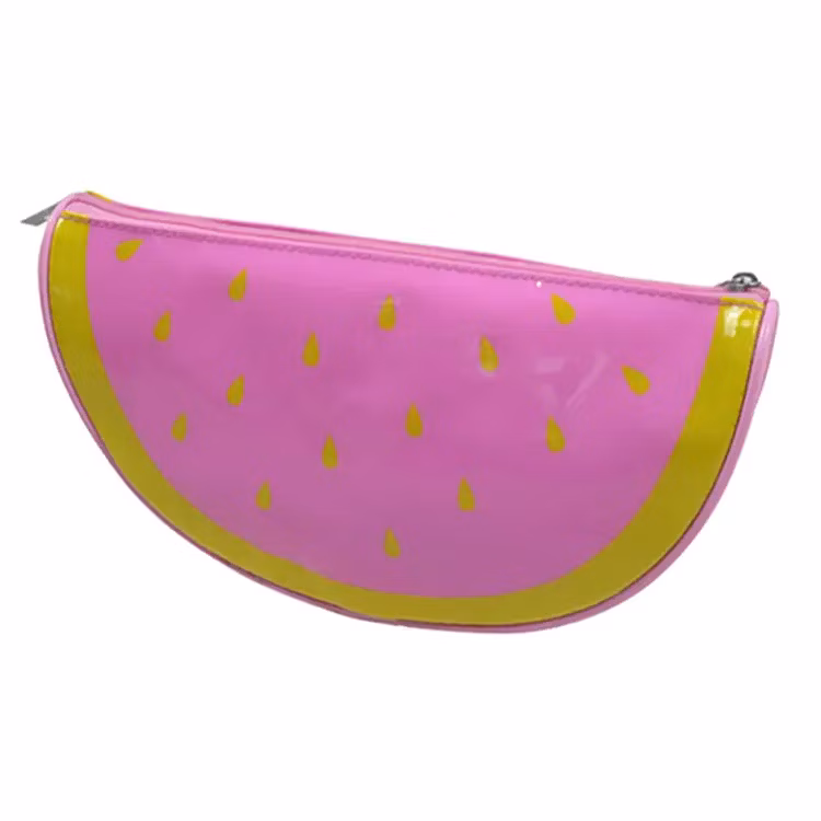 Fast Shipping School Stationery Soft Silicon Pen Organizer Bag Watermelon Fruit Orange Kiwi PU Leather Super Cute Pencil Case