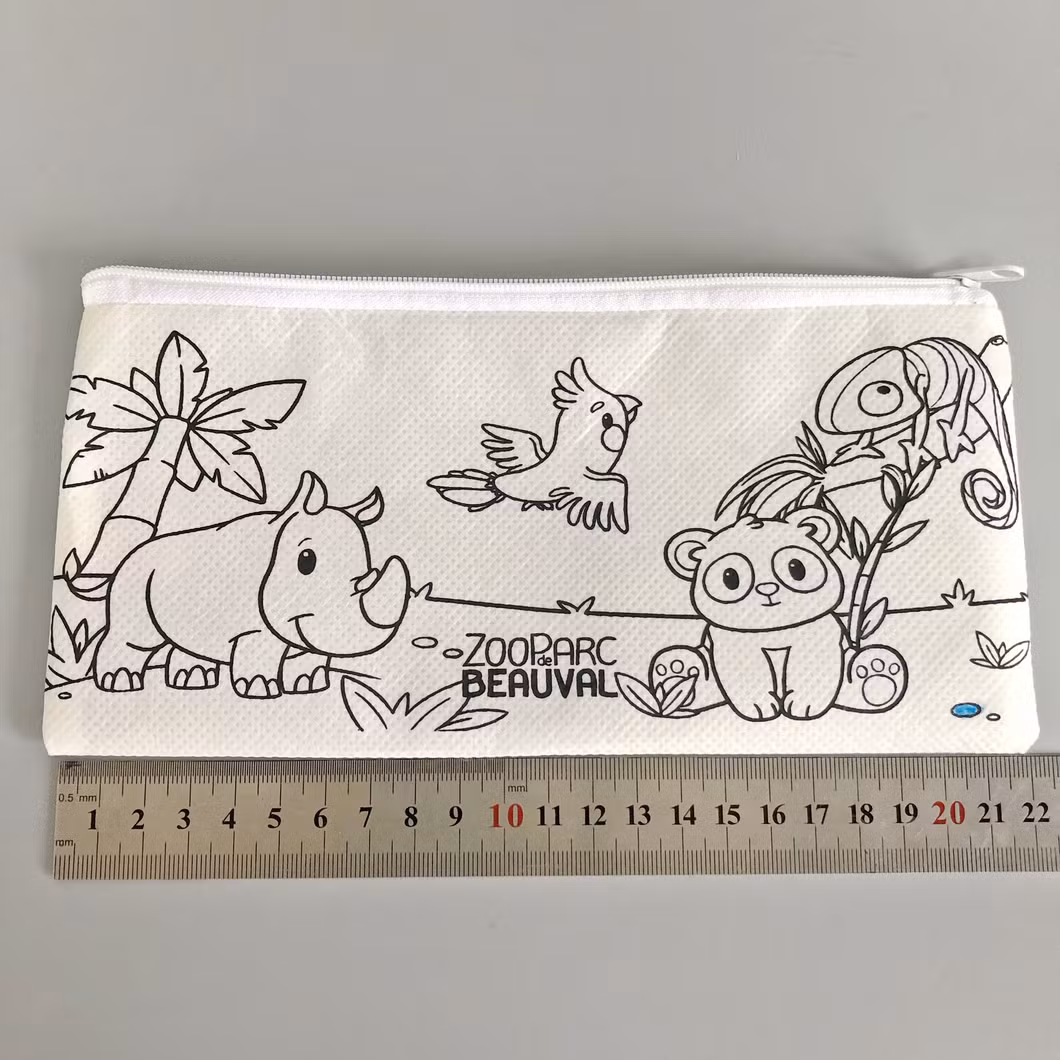 Children RPET DIY Drawing Coloring Zipper Pencil Case with 5 Color Crayon