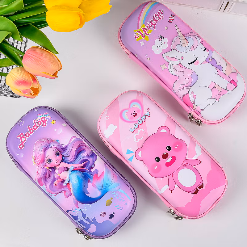 Kawaii Stationery Pouch Zipper Cute Leather EVA Pencil Case Big for School Girls Pouches
