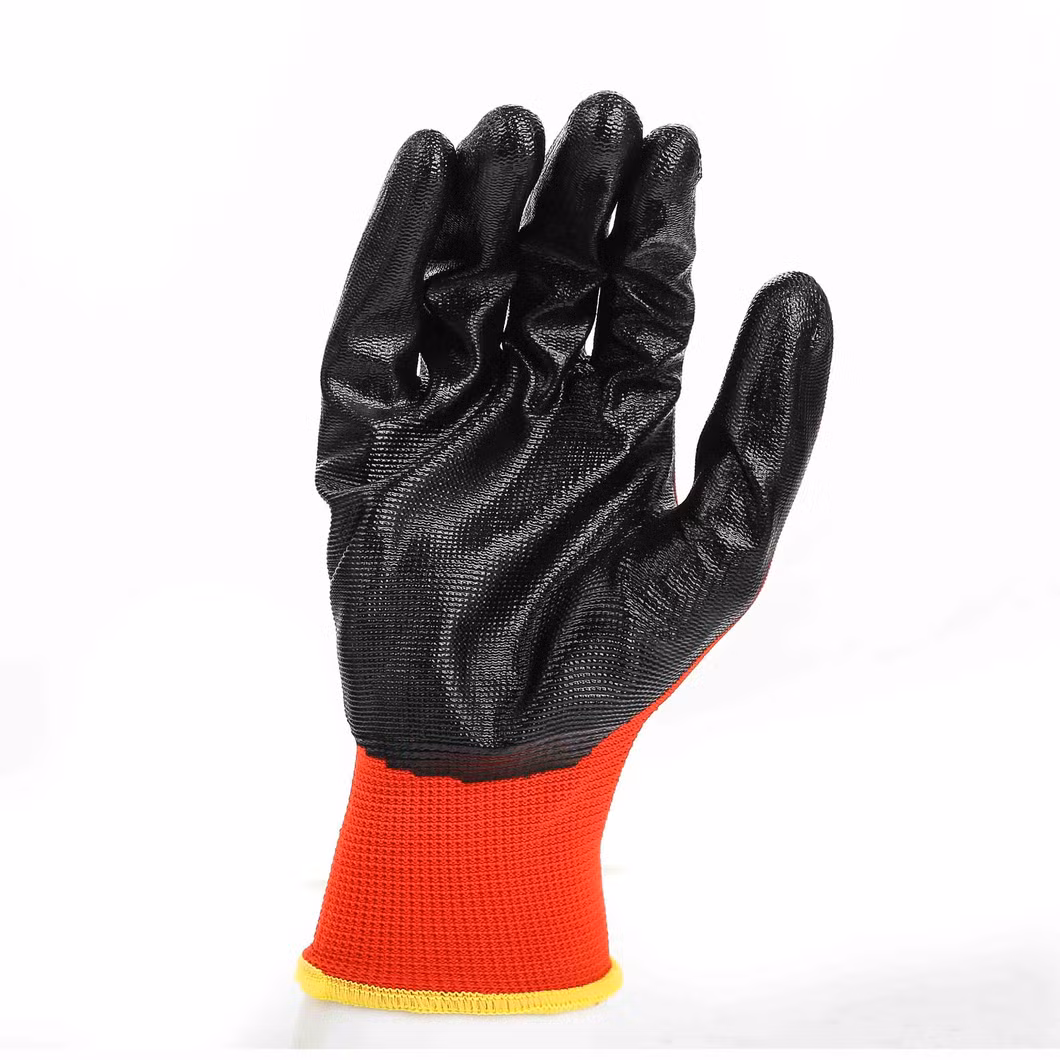 Black Nylon Nitrile Coated Gloves, 13-Gauge, Abrasive-Resistant, Dirt-Resistant Work Safety Gloves