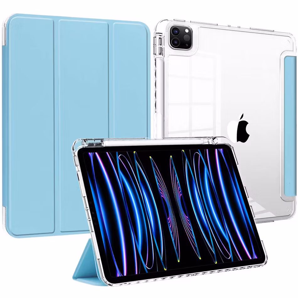 Premimum PU Leather with Pencil Holder Transparent Tablet Case for iPad PRO 11 Inch M4 2024 5th Generation