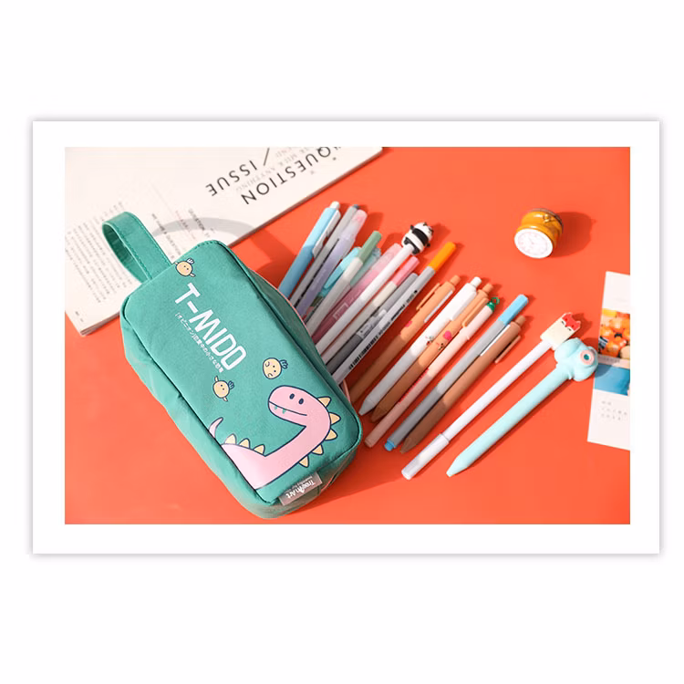 Wholesale Kids School Stationery Pen Bags Canvas Cartoon Dinosaur Pencil Case
