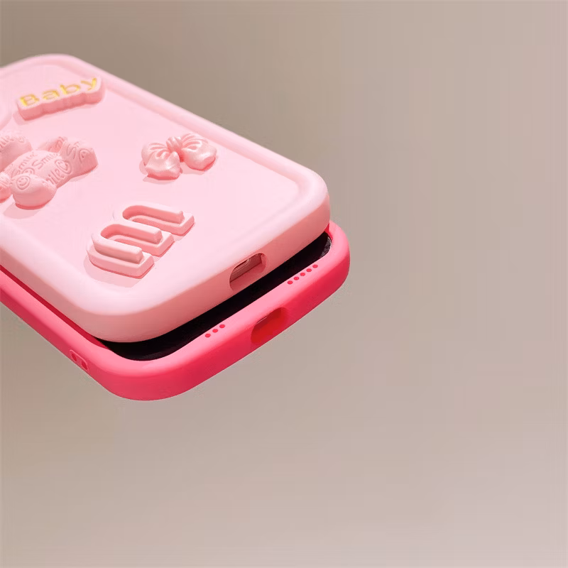 Cute Cartoon Solid Color Three-Dimensional Bear Suitable for iPhone 15 Mobile Phone Case
