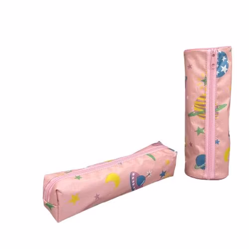 Lightweight and Easy to Carry Around The Polyester Pink Planet Girl Pencil Case