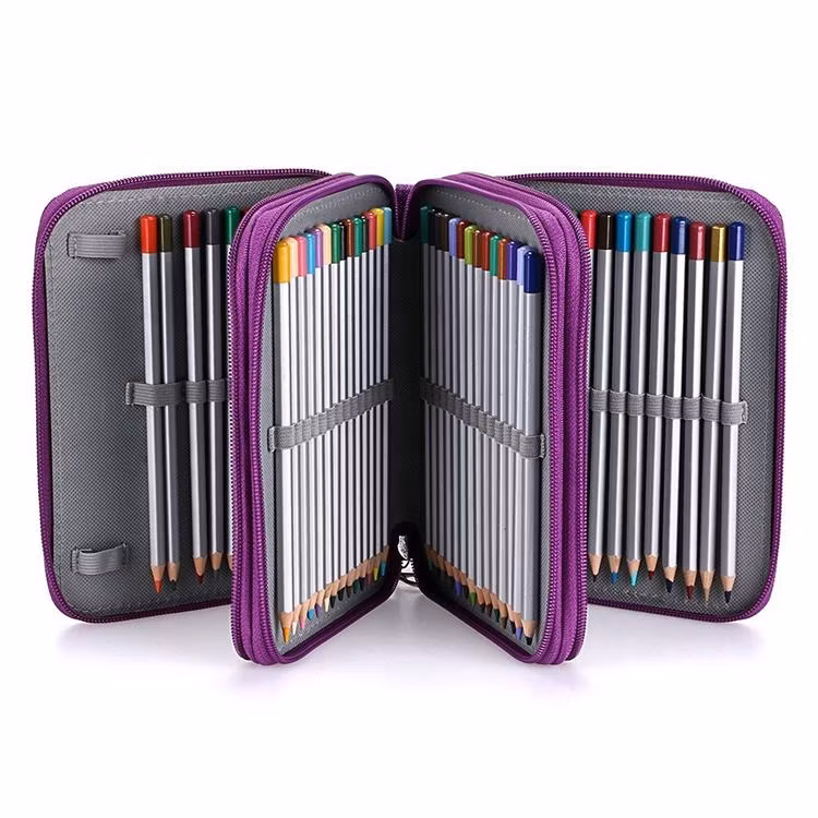 Spacious Purple Canvas Pencil Case for Gel Pens
