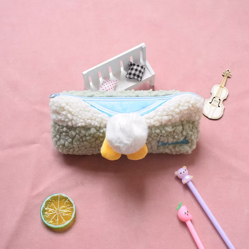 Wide Use Flannel Zipper Kawaii Circular Pencil Bag Pencil Case for Promotion Gift