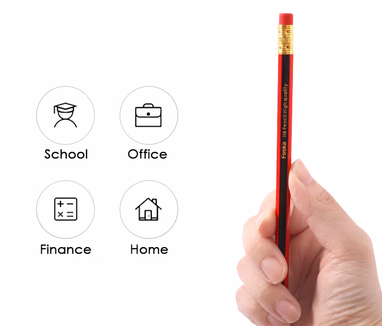 Foska 31 Years Factory School Stationery Blue & Red Glossy Surface Wood-Case Designs Pre-Sharpened Pencils with Eraser Top
