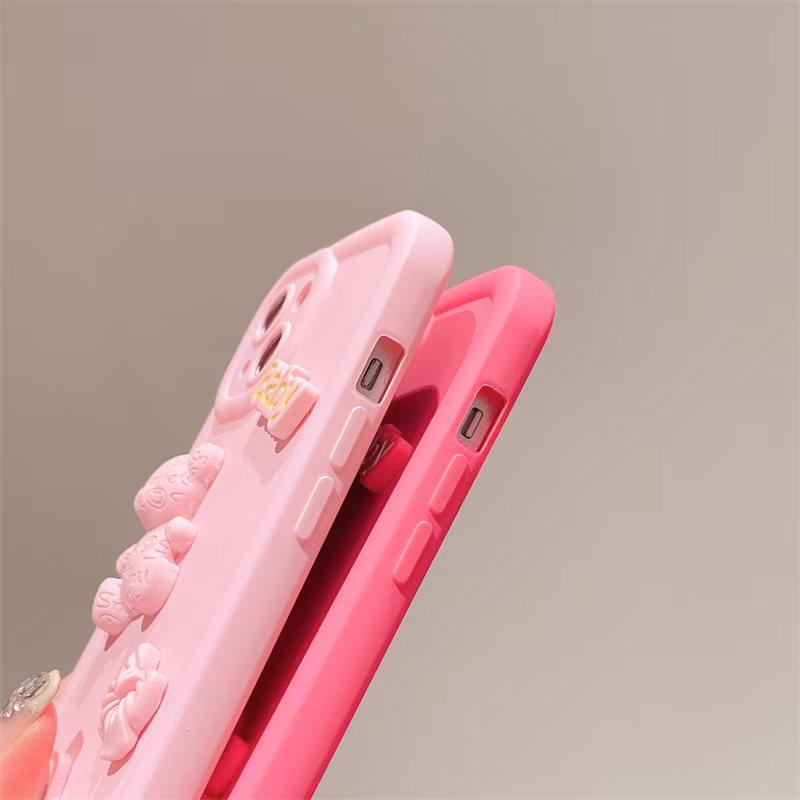 Cute Cartoon Solid Color Three-Dimensional Bear Suitable for iPhone 15 Mobile Phone Case