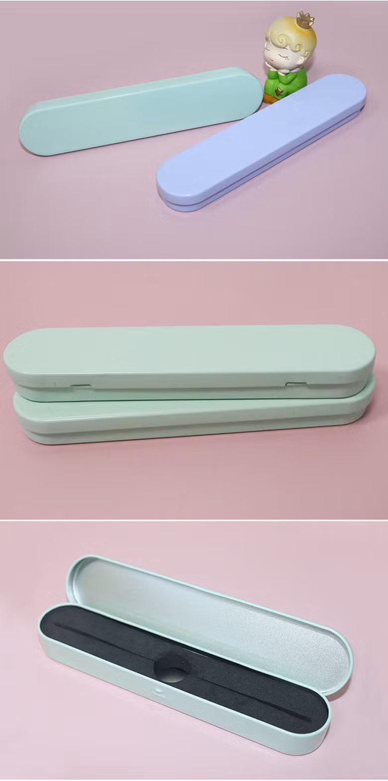 Custom Long Narrow Rectangular Hinged Colored Pen Tweezers Packaging Tin Pencil Case