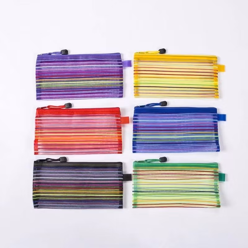 Storage Colorful Mesh Zipper Bag Transparent Pencil Case Storage Document Bag Student