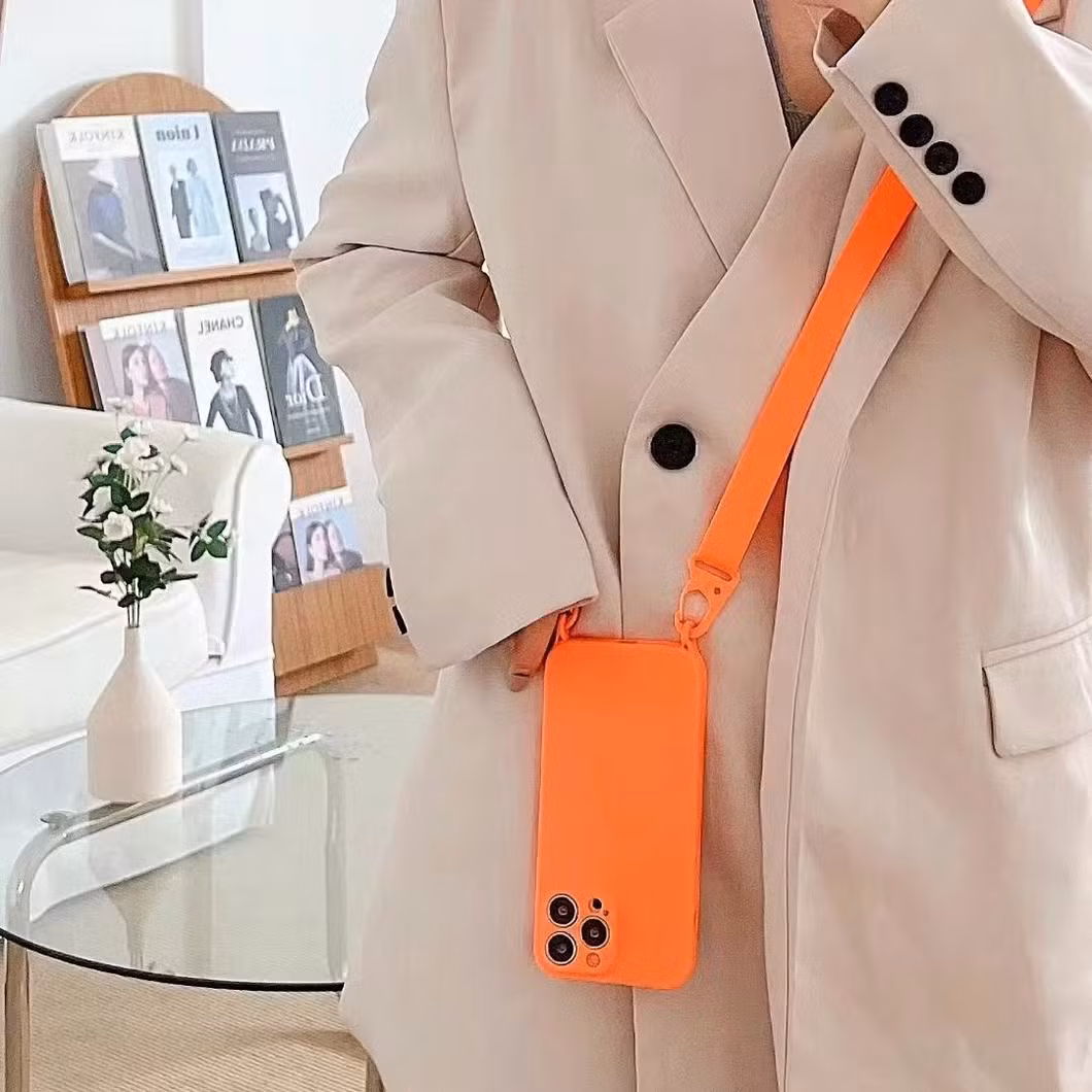 for iPhone 15 Solid Phone Case with Phone Lanyard Colorful Frame Design Cell Phone Cover for iPhone 11 12 13 14 15 16