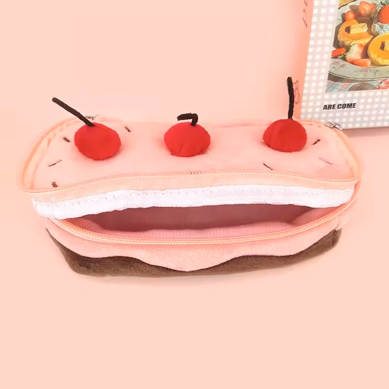 Pink Color Cute Fruit Cherry Soft Plush Pencil Case for Sale