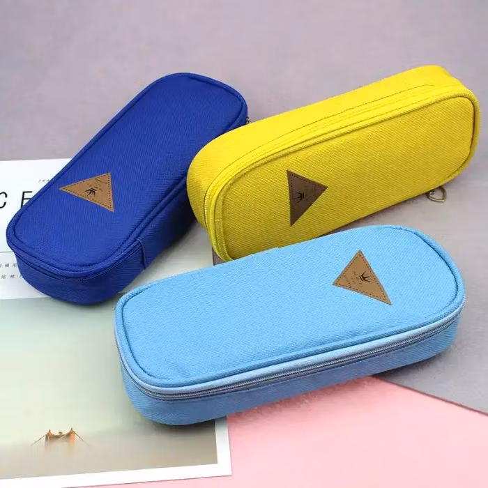 Custom Canvas Style Solid Color Pencil Case Pouch Large Capacity Pencil Case