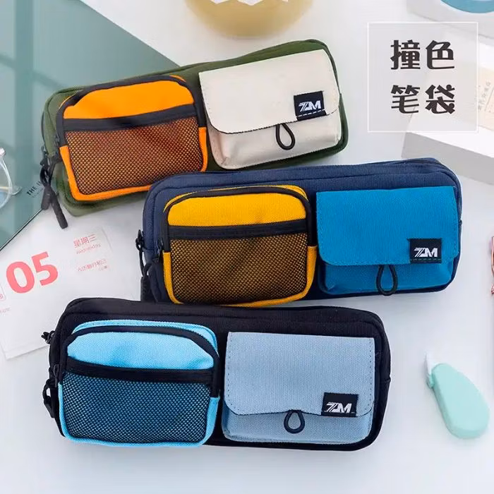 Custom Canvas Style Solid Color Pencil Case Pouch Large Capacity Pencil Case