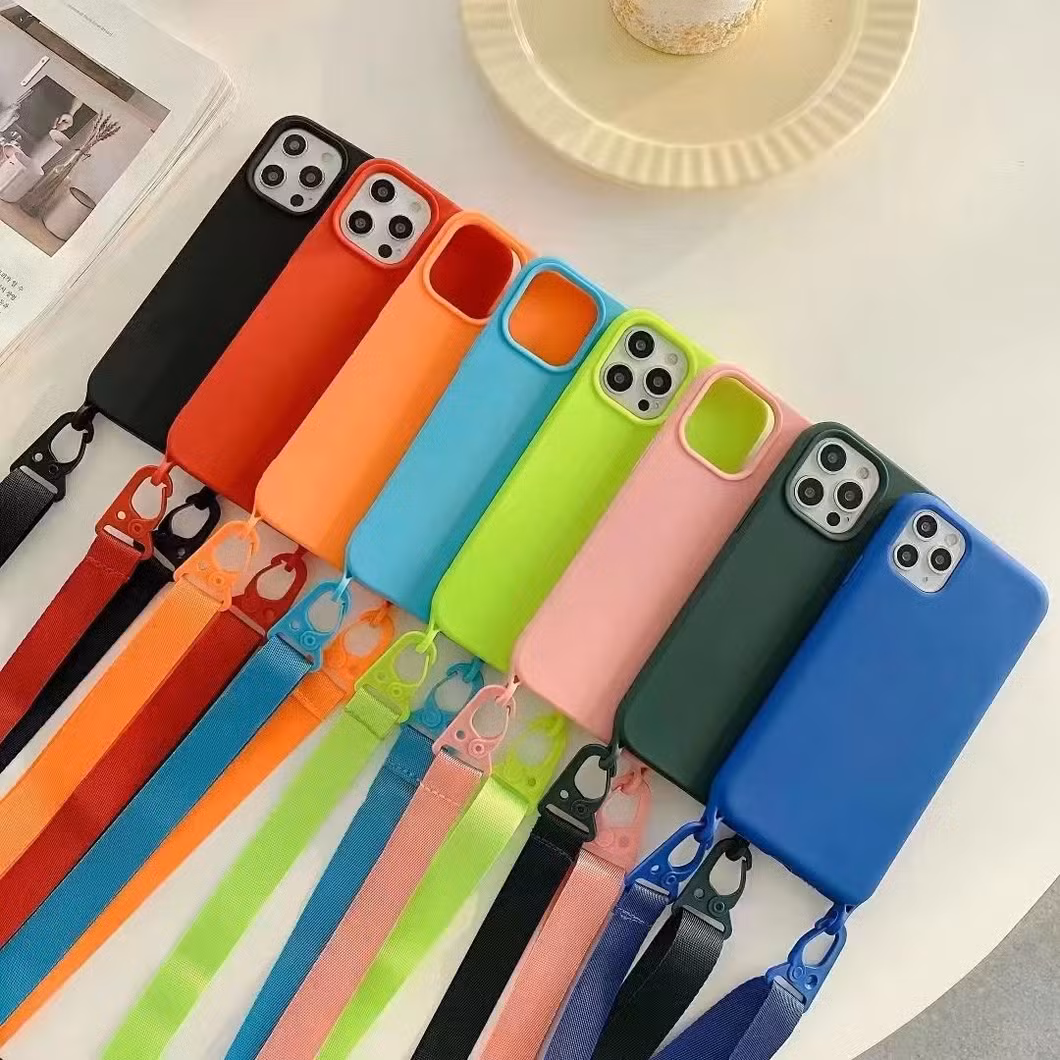 for iPhone 15 Solid Phone Case with Phone Lanyard Colorful Frame Design Cell Phone Cover for iPhone 11 12 13 14 15 16