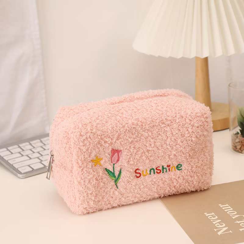 Factory Price Flannel Zipper Kawaii Rectangular Pencil Bag Pencil Case for Promotion Gift