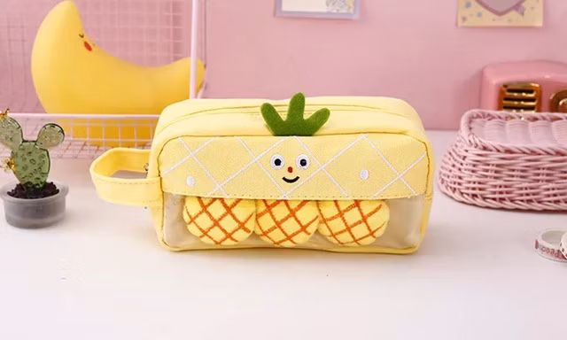School Stationery Supply Cartoon Fruit Design Large Kawaii Pencil Case for Kids