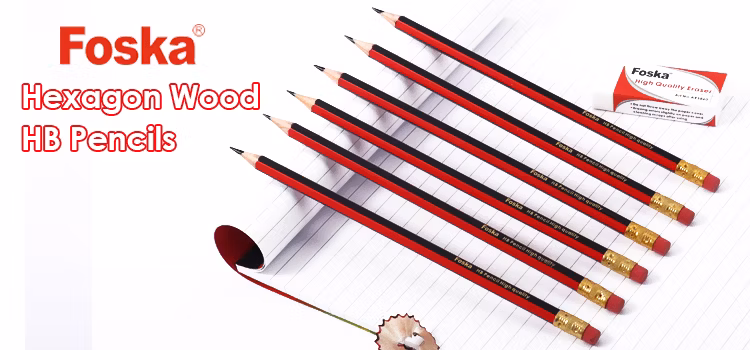 Foska 31 Years Factory School Stationery Blue & Red Glossy Surface Wood-Case Designs Pre-Sharpened Pencils with Eraser Top
