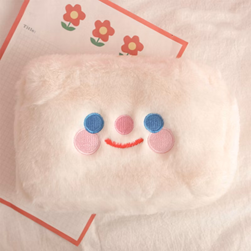 Promotional Flannel Zipper Kawaii Circular Pencil Bag Pencil Case for Office