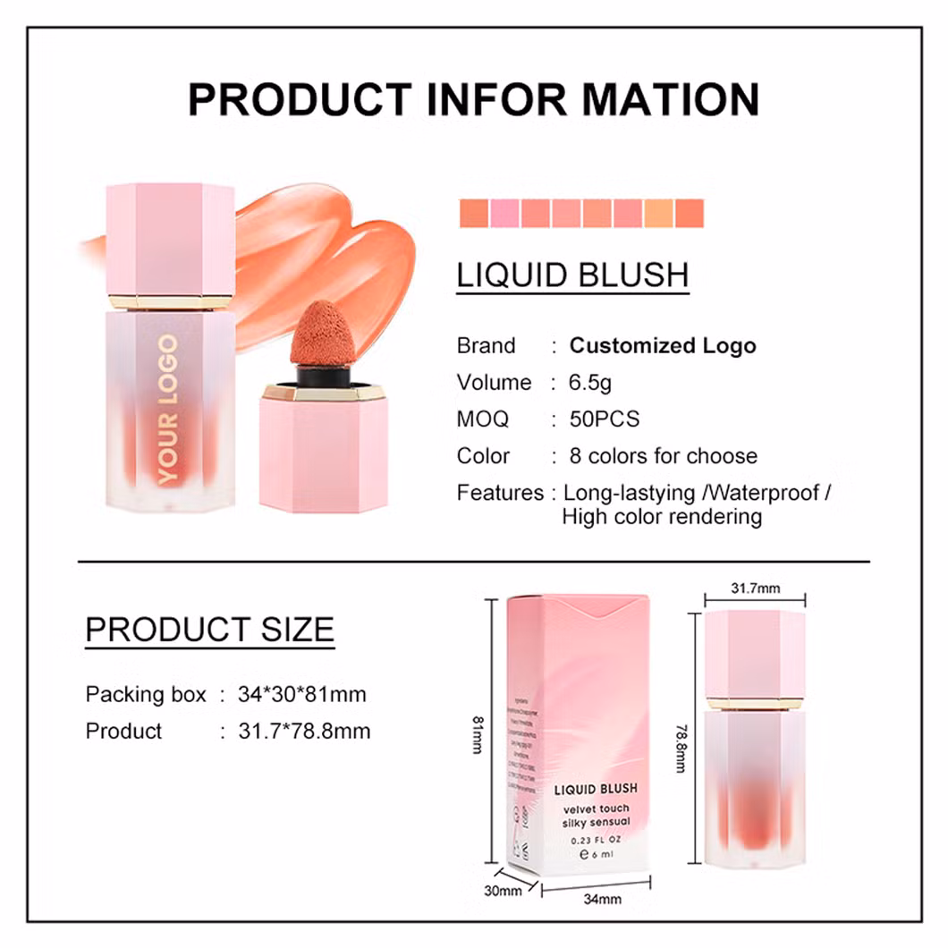 Hot Selling Cosmetics Cream Velvet Liquid Blusher for Liquid Blush