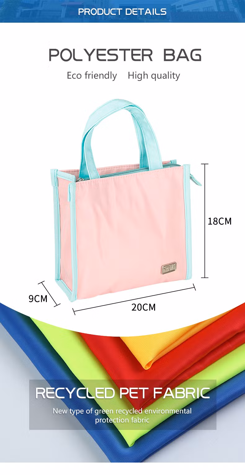 Custom Pink RPET Polyester Waterproof Daily Grocery Storage Zipper Small Carry Bag