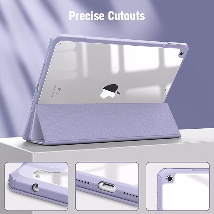 Shockproof Clear Back Shell Built-in Pencil Holder Tablet Case for iPad 9th/8th/7th Generation 2021/2020/2018 10.2 Inch